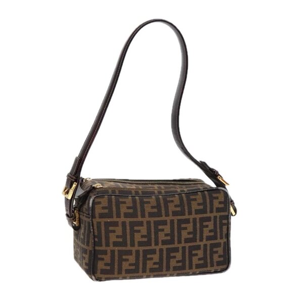 FENDI Zucca Canvas Shoulder Bag Brown Black gold Auth 91227 - Picture 1 of 16